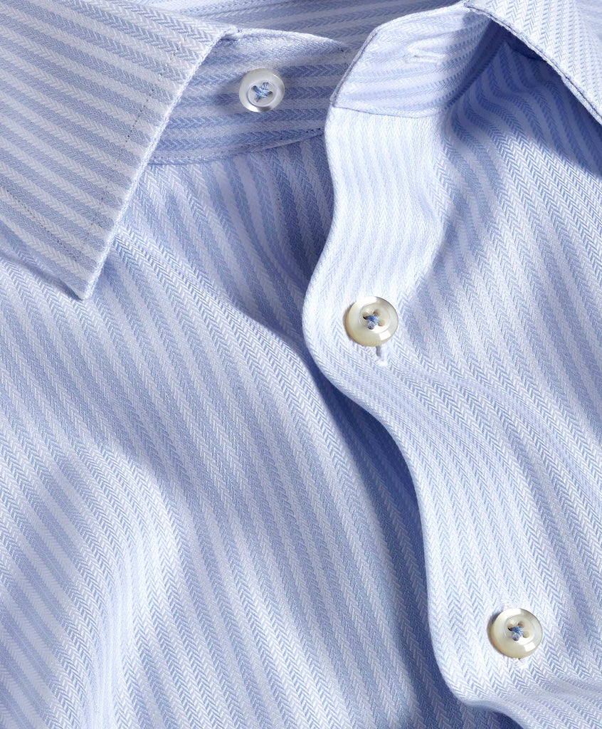 David Donahue - White & Sky Herringbone Stripe Dress Shirt