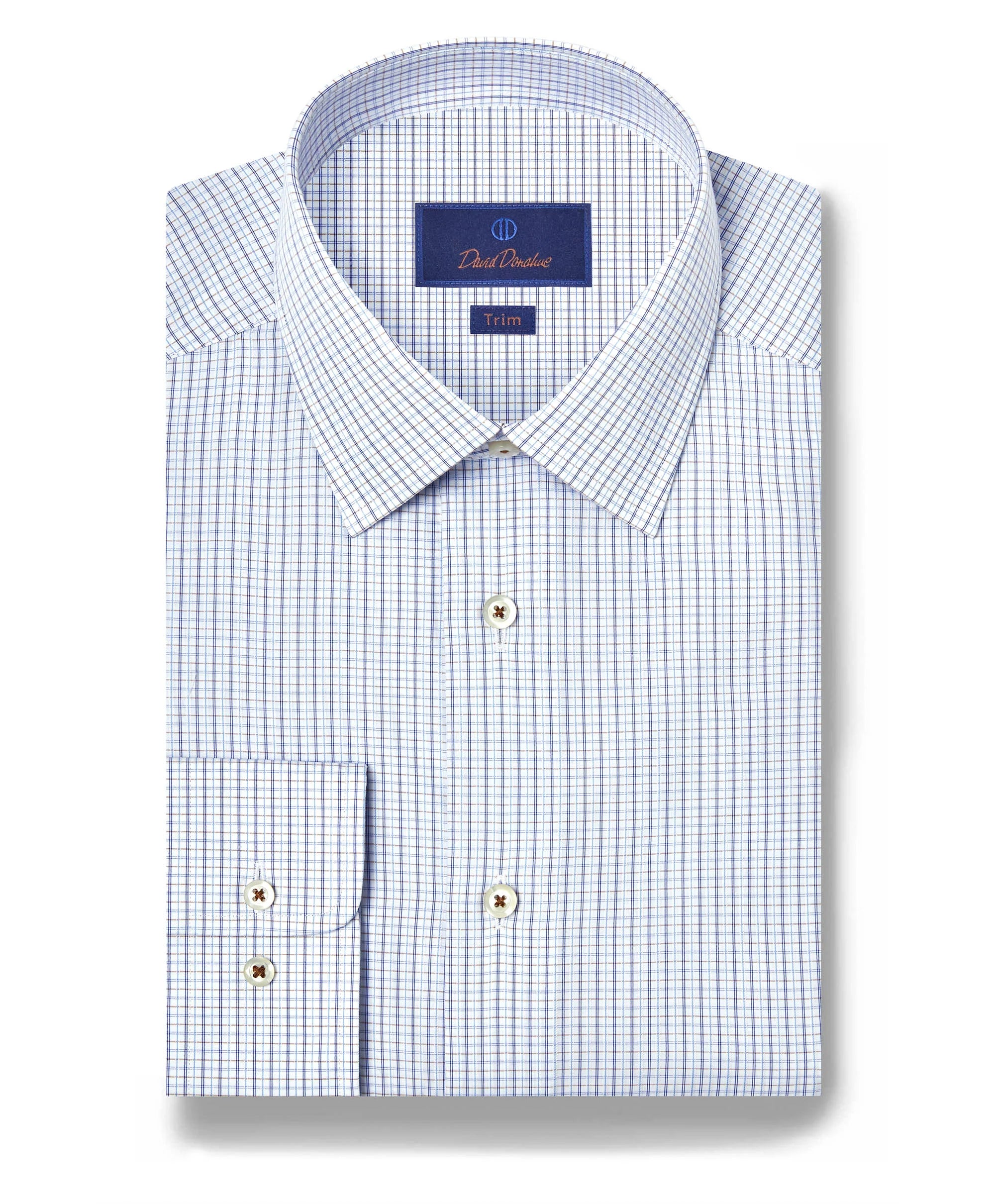 David Donahue - White & Chocolate Dobby Check Dress Shirt
