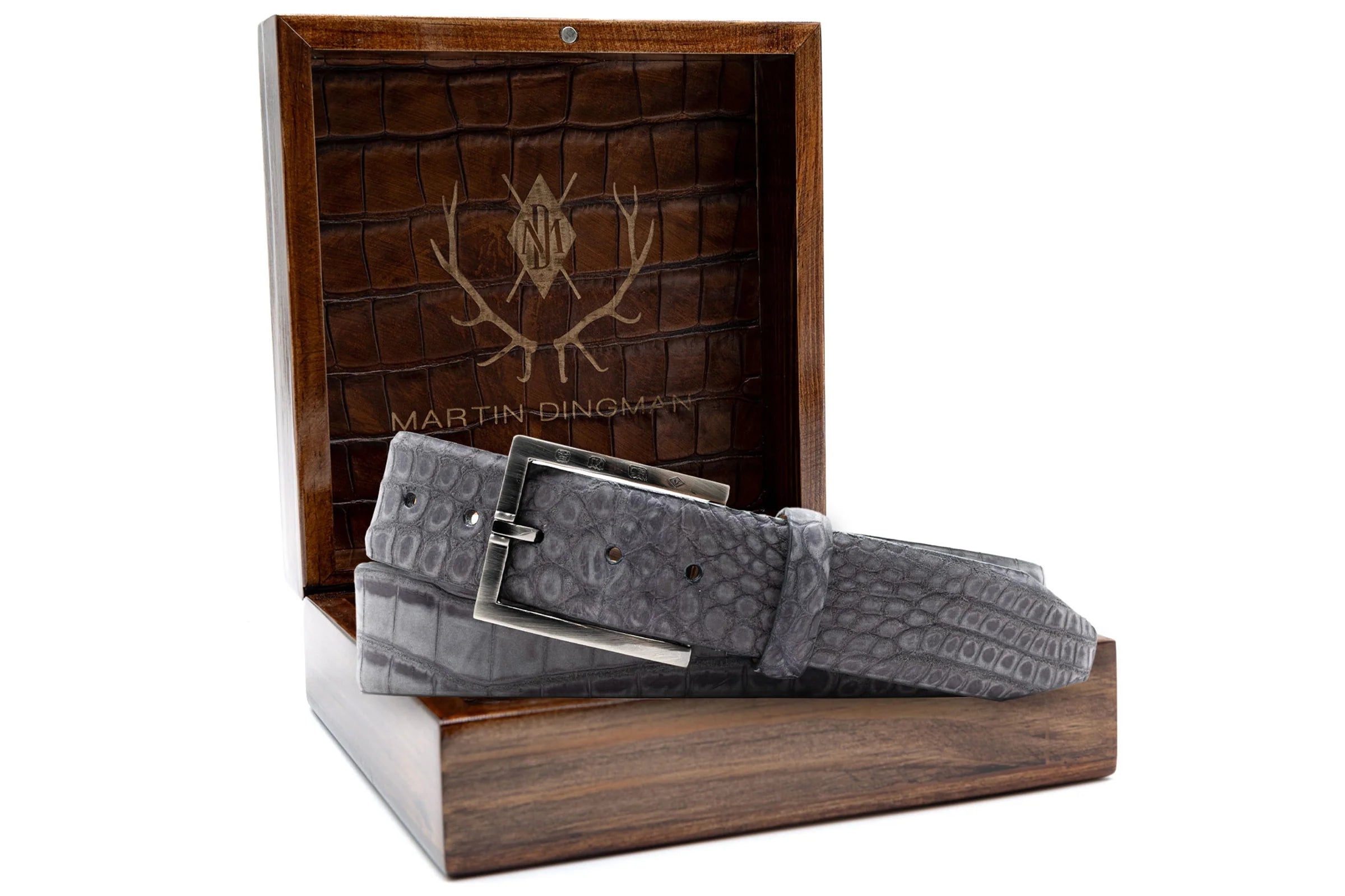 Martin Dingman - One by One Nubuck American Alligator Belt - Slate