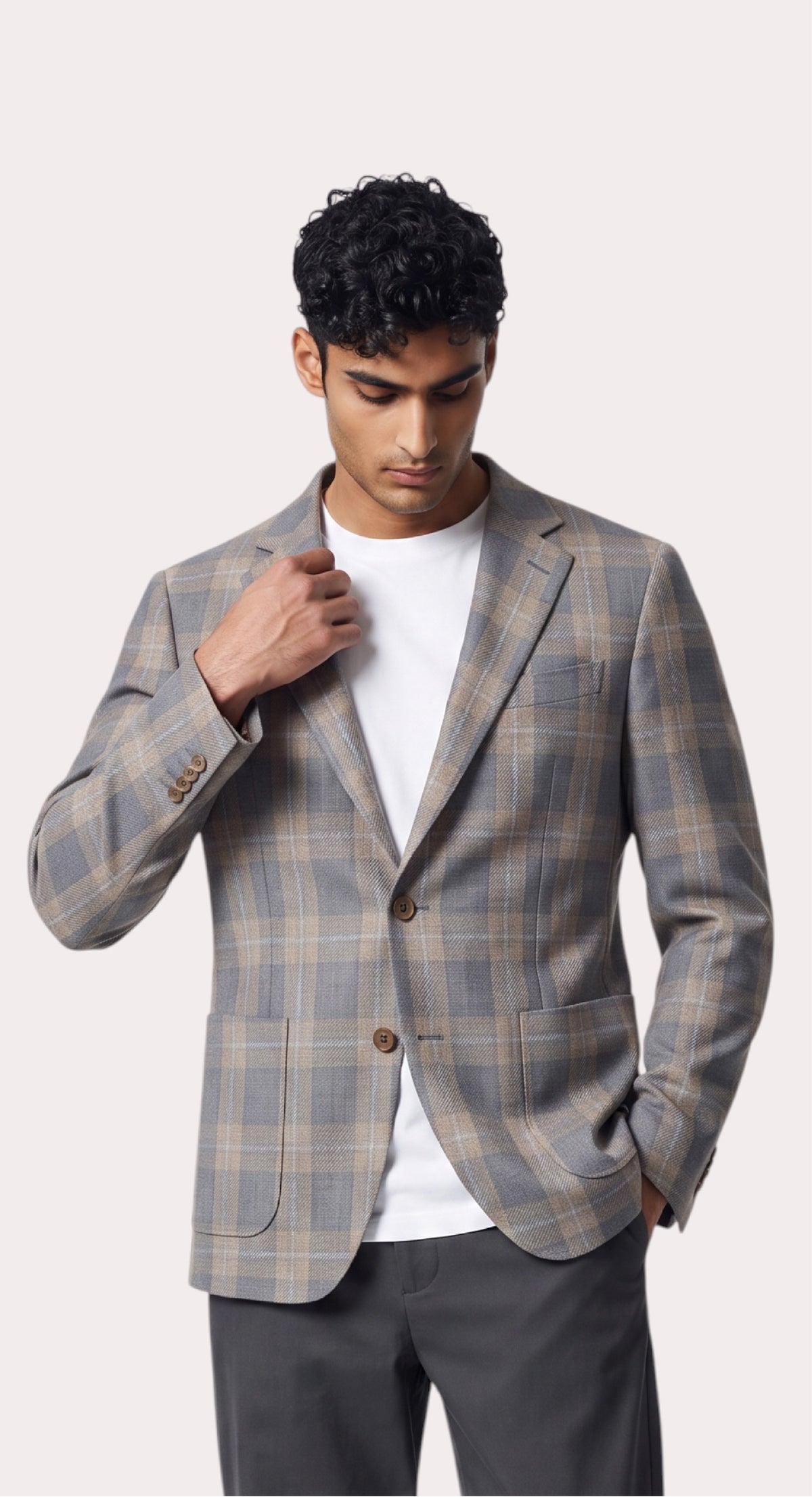 Paul Betenly - Soft Sport Coat - Grey & Camel Plaid