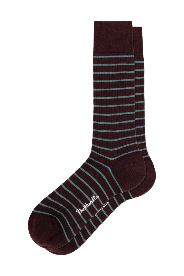 Pantherella - Worthington Rib with Fine Stripe - Maroon