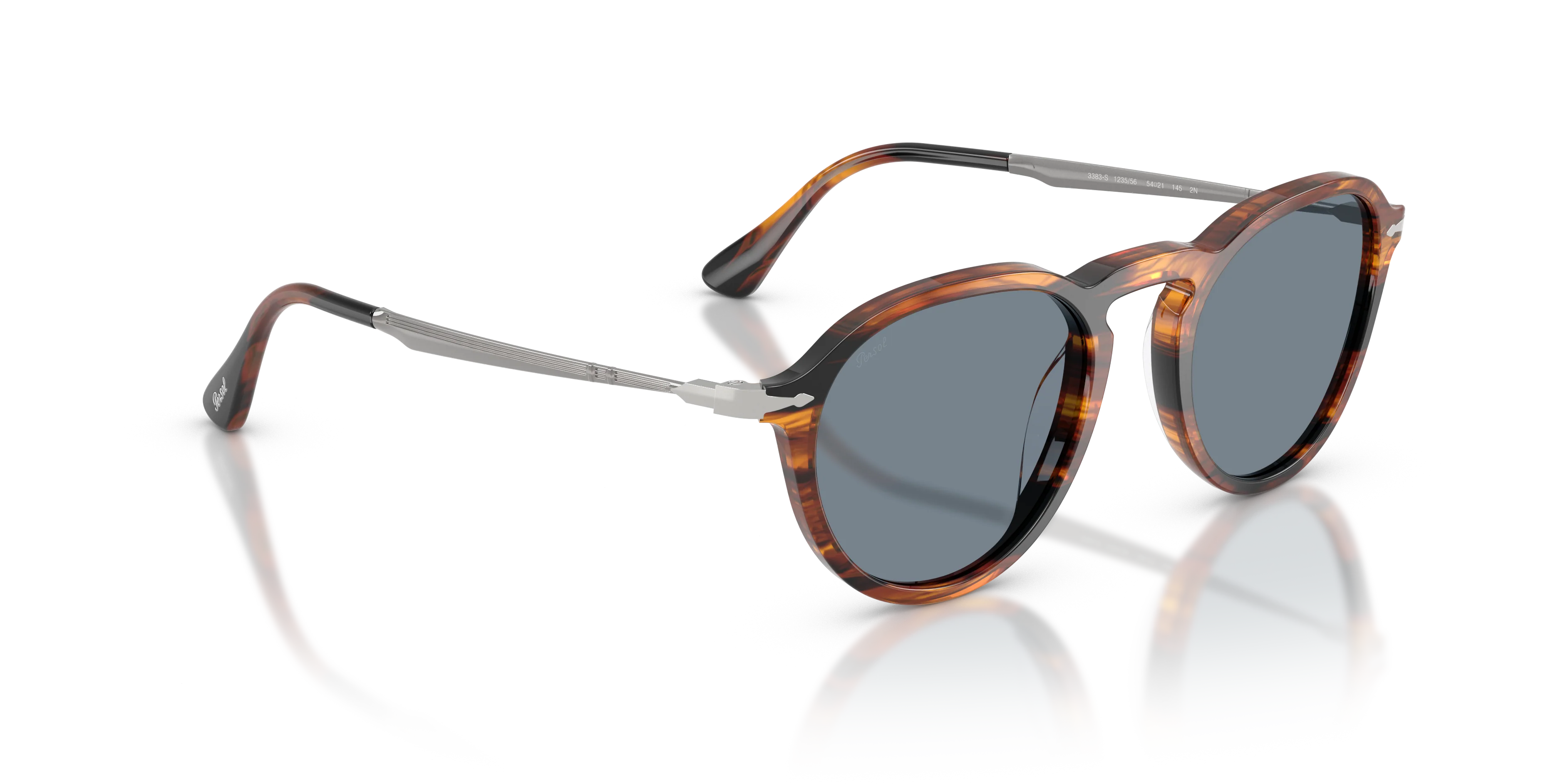 Persol - P03383S - Striped Black and Brown / Light Blue Lens