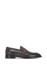 Brown leather loafer shoe on a white background