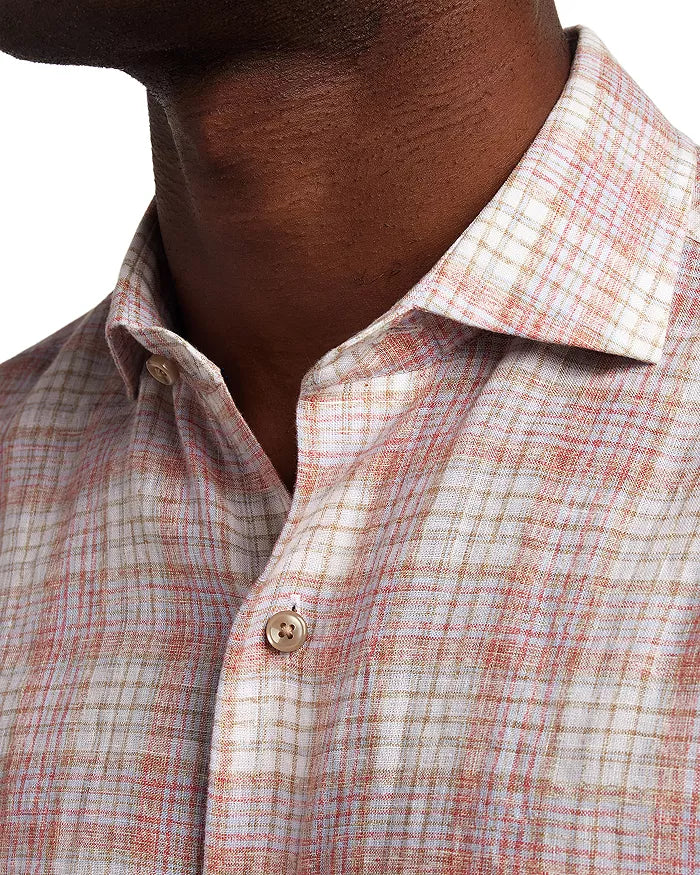 David Donahue - Linen Check Sports Shirt - Red Multi
