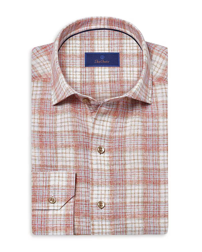 David Donahue - Linen Check Sports Shirt - Red Multi