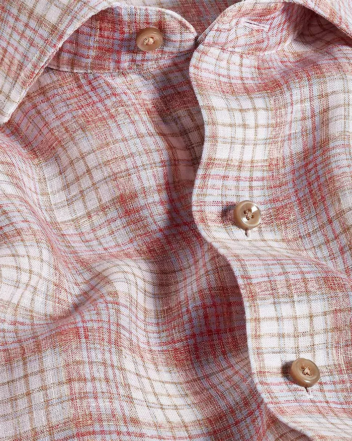 David Donahue - Linen Check Sports Shirt - Red Multi