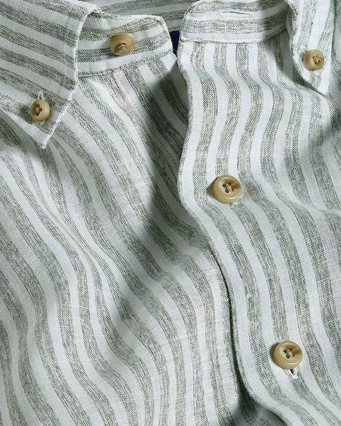 David Donahue - Sage Linen Stripe Sport Shirt