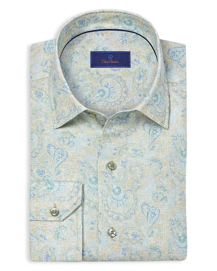 David Donahue - Paisley Linen Blend Sport Shirt - Dune