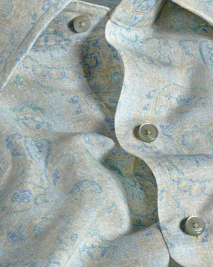 David Donahue - Paisley Linen Blend Sport Shirt - Dune