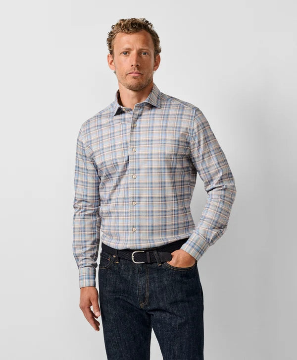 David Donahue - Dune & Blue Plaid Knit Sport Shirt