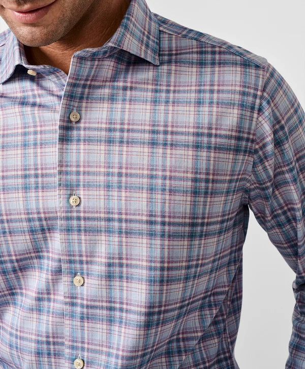 David Donahue - Merlot & Blue Plaid Knit Sport Shirt