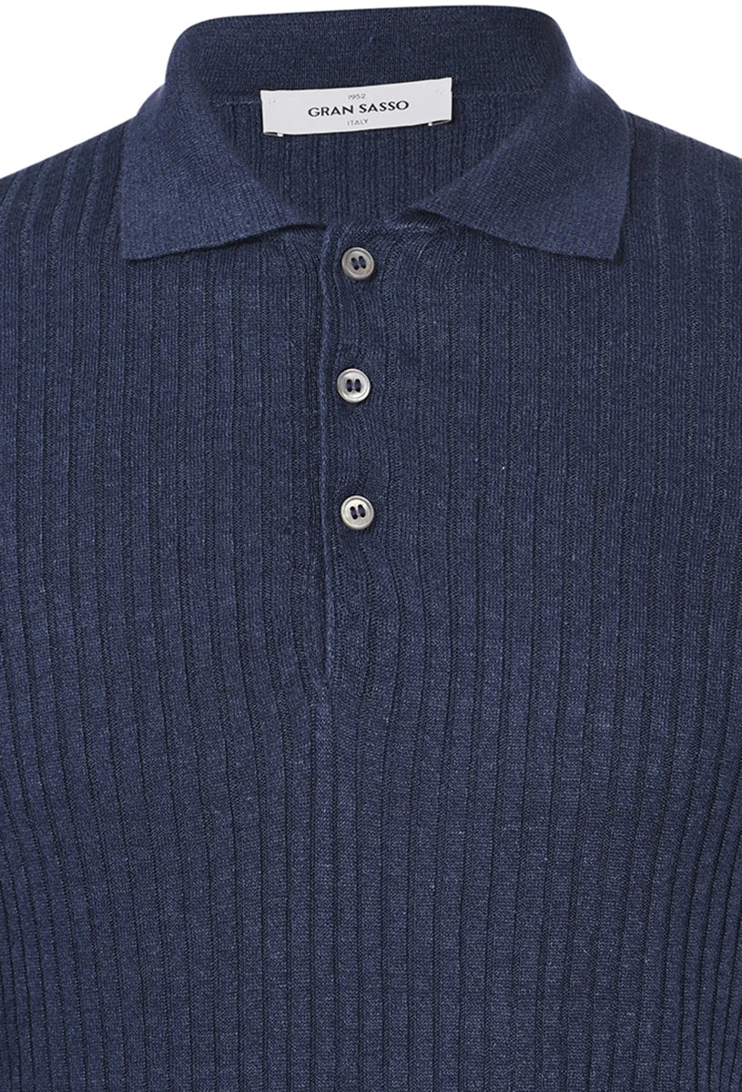 Gran Sasso - Linen & Cotton Ribbed Knit Polo - Navy