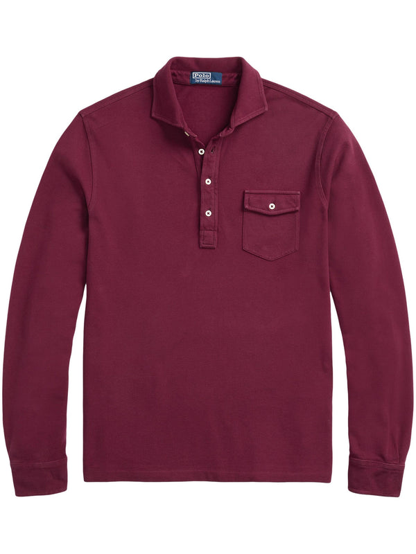 POLO Ralph Lauren - Original Label Long Sleeve Weathered Mesh Knit Polo - Classic Wine