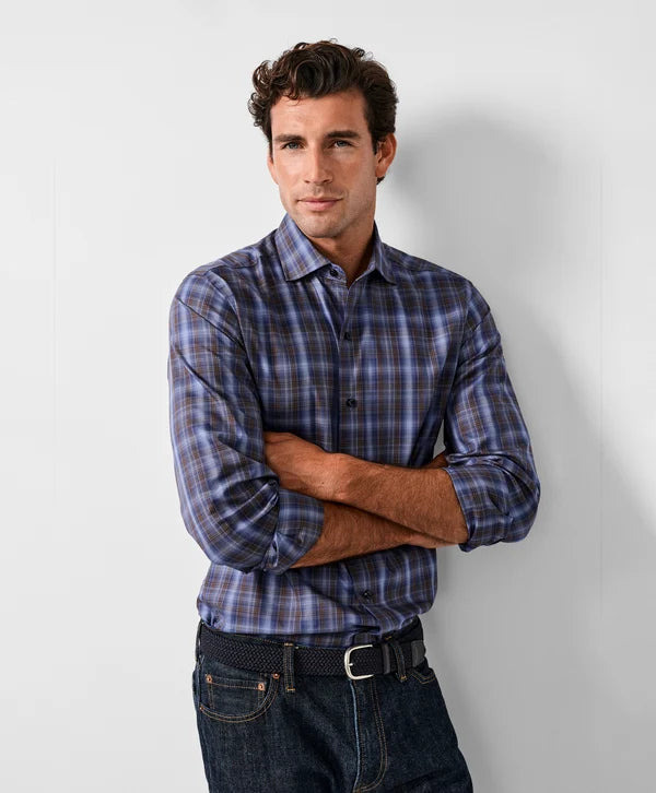 David Donahue - Navy & Chocolate Check Sport Shirt