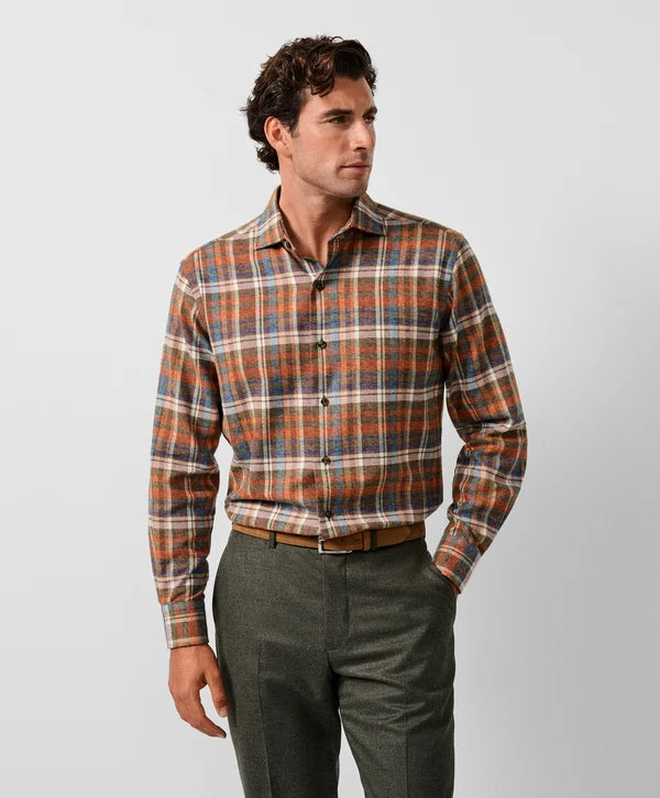 David Donahue - Spice & Multi Brushed Plaid Sport Shirt
