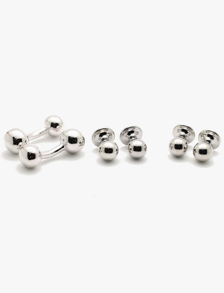 The Collar Company - SIlver Dumbell Formal Set with 4 Studs