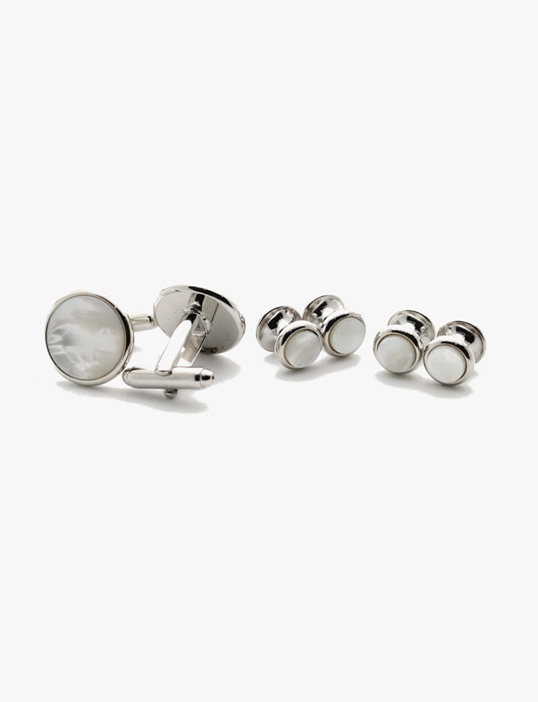 The Collar Company - Silver Genuine Mother of Pearl Formal Set with 4 Studs