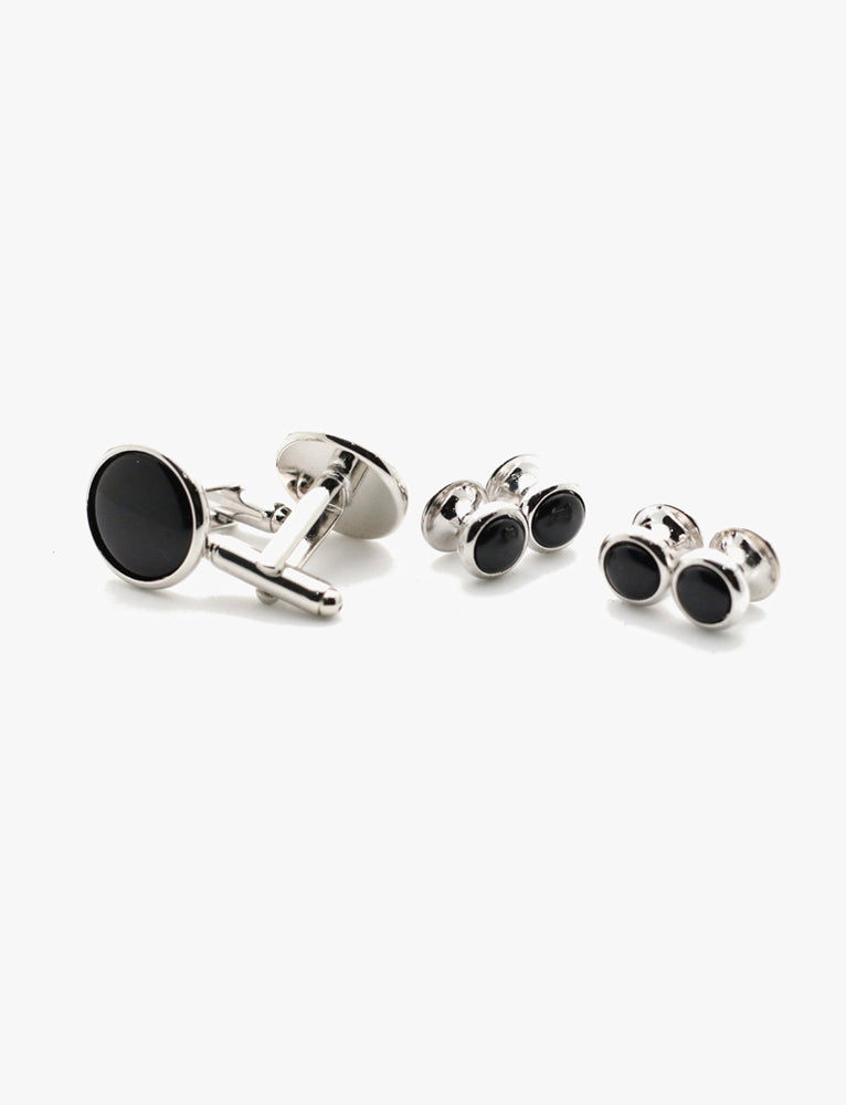 The Collar Company - Silver Genuine Onyx Formal Set with 4 Studs