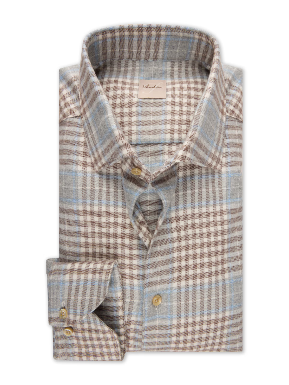 Stenströms - Light Grey Checked Flannel Shirt