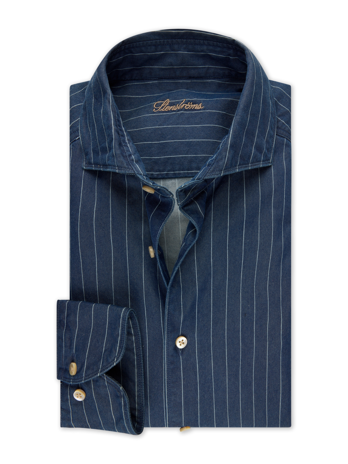 Stenströms - Dark Blue Striped Denim Shirt