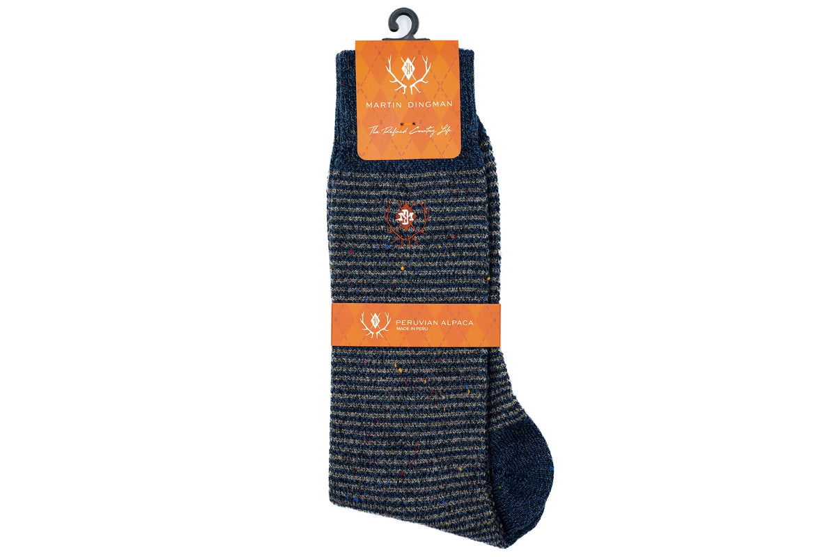 Martin Dingman - Stripe Alpaca Yarn Socks - Navy