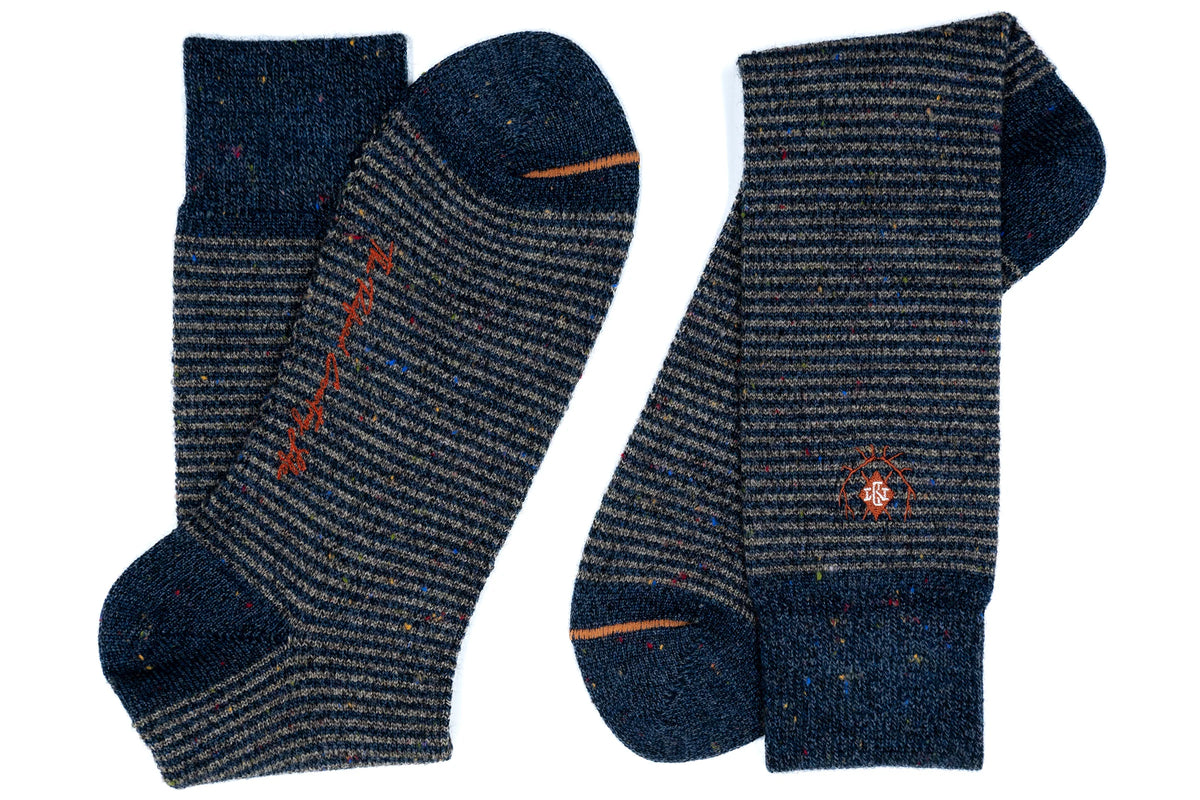 Martin Dingman - Stripe Alpaca Yarn Socks - Navy