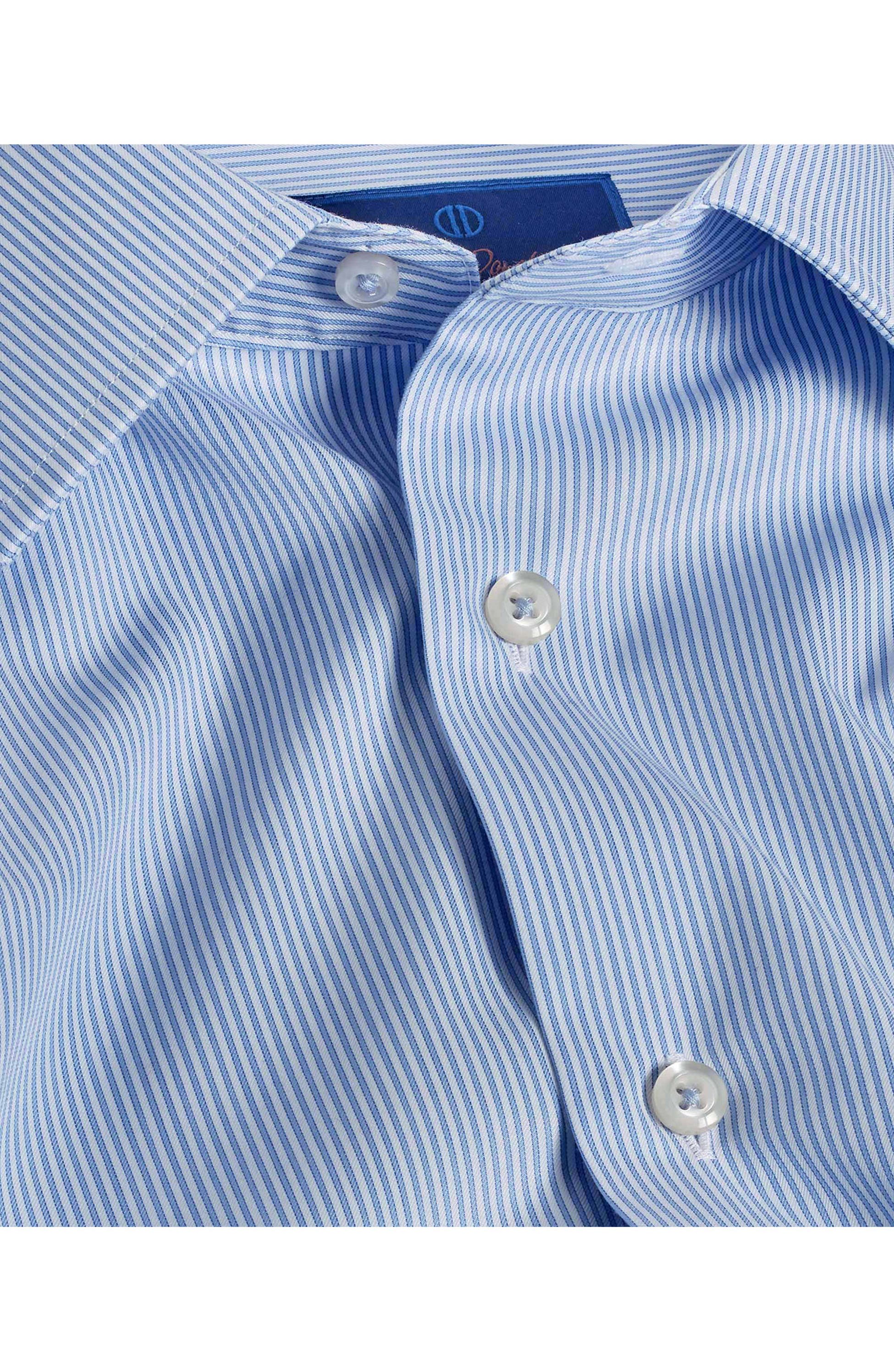 David Donahue - New Stripe Trim Fit Dress Shirt - White/Blue