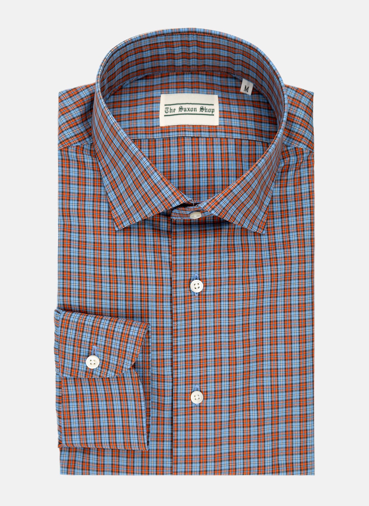 The Saxon Shop - Blue & Orange Plaid Sport Shirt