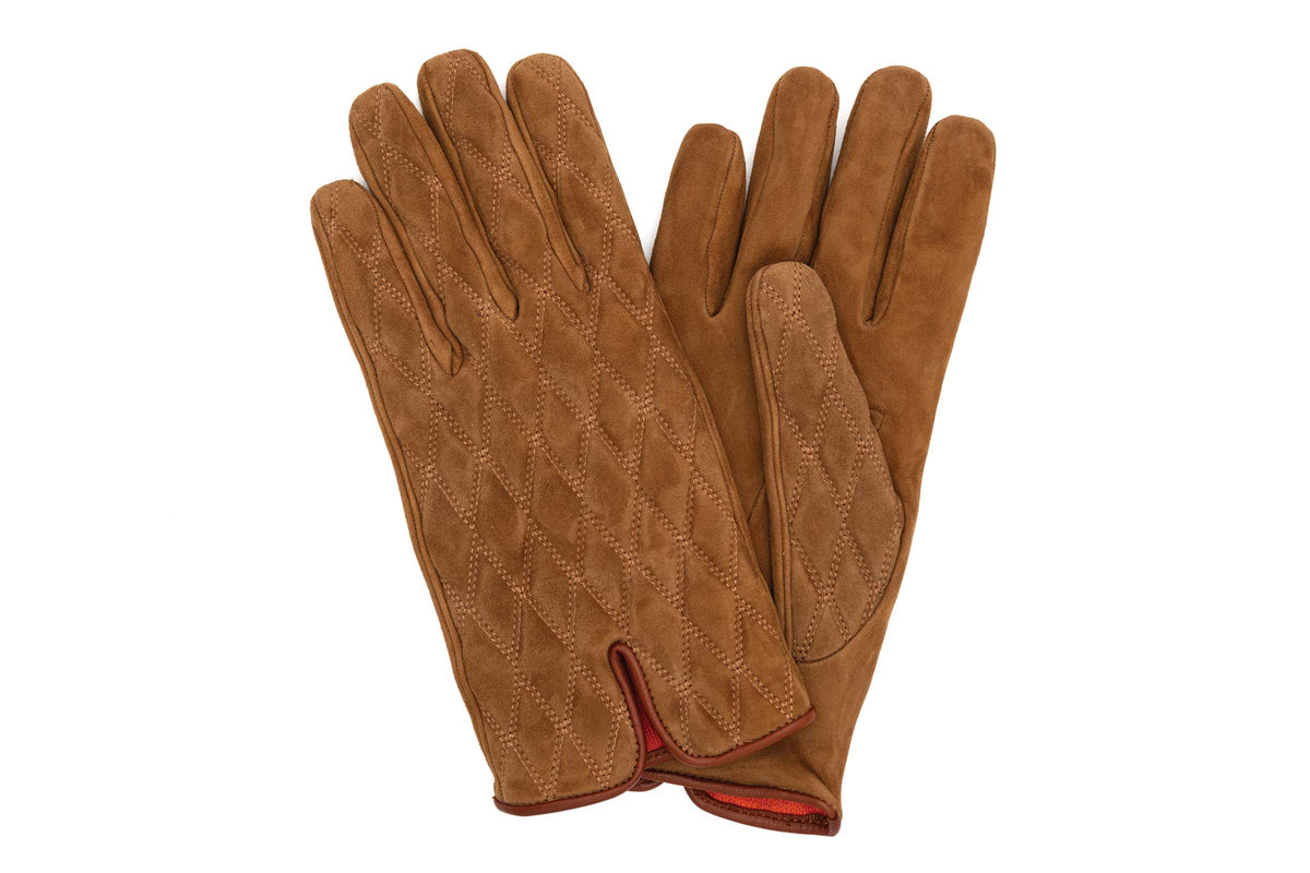 Martin Dingman - Quilted Italian Lamb Suede Gloves - Tobacco