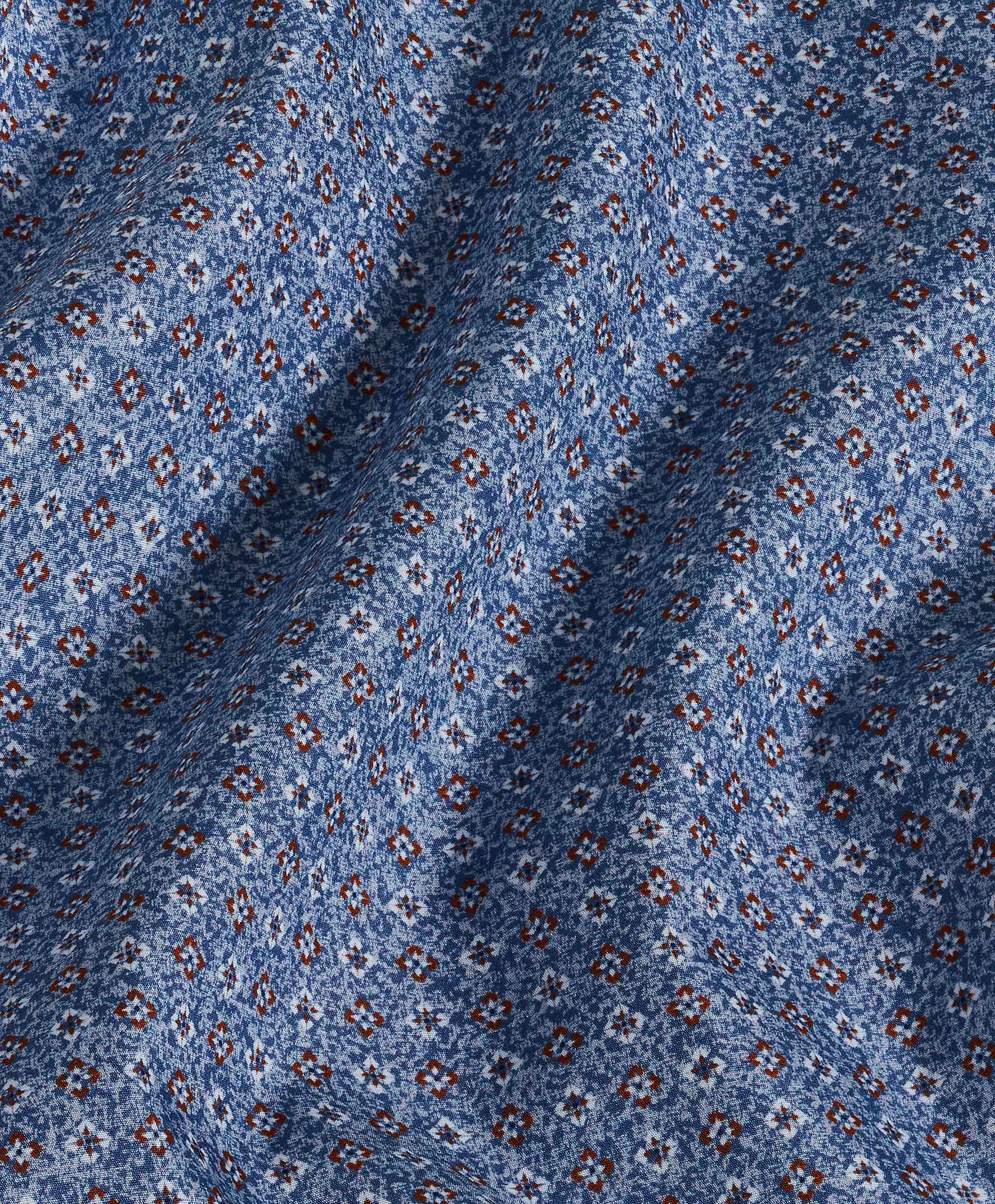 David Donahue - Denim Textured Neat Print Sport Shirt