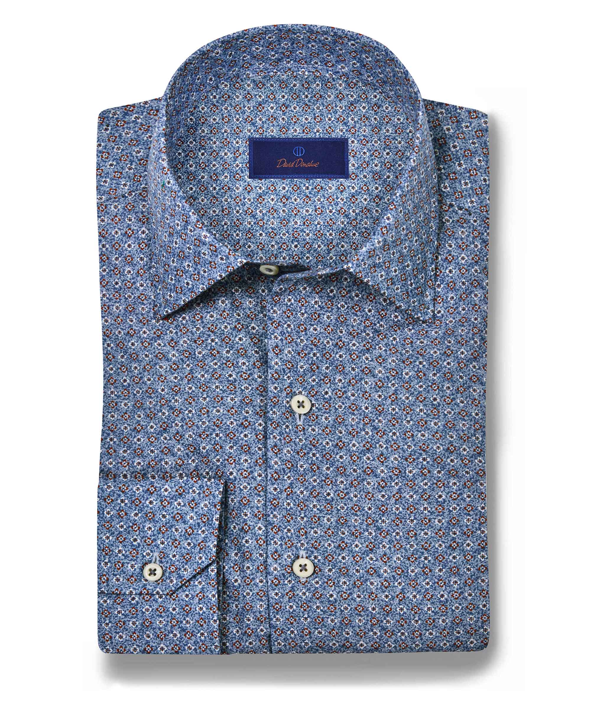 David Donahue - Denim Textured Neat Print Sport Shirt