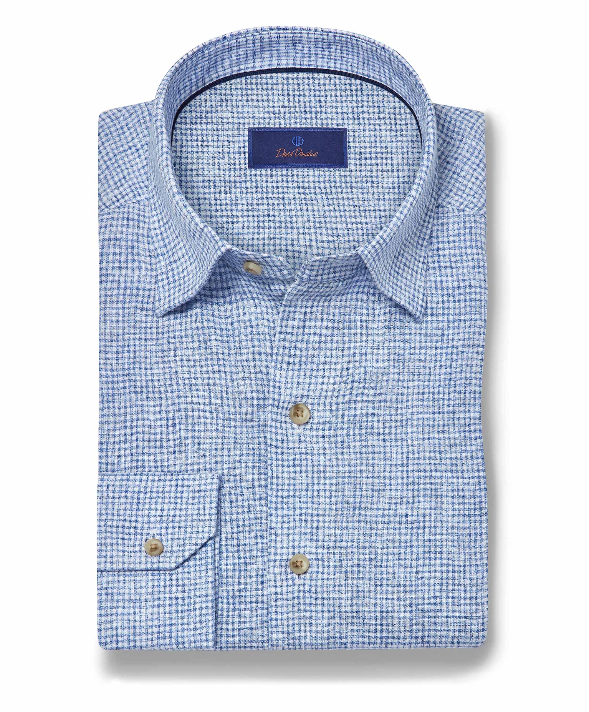 David Donahue - Navy Linen Check Sport Shirt