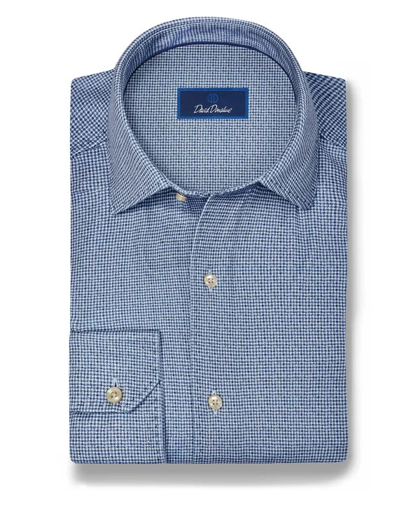 David Donahue - Navy & White Check Knit Sport Shirt