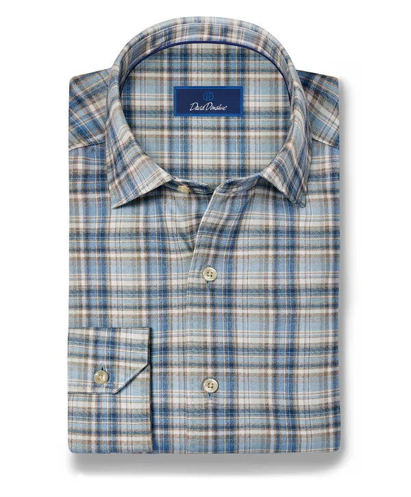 David Donahue - Dune & Blue Plaid Knit Sport Shirt