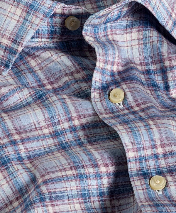 David Donahue - Merlot & Blue Plaid Knit Sport Shirt