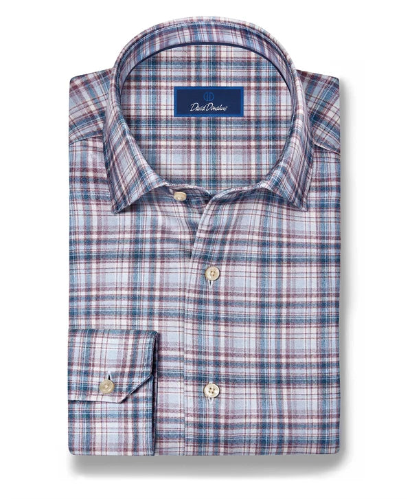 David Donahue - Merlot & Blue Plaid Knit Sport Shirt