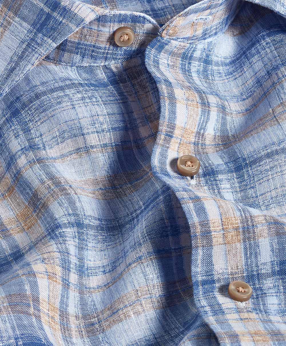 David Donahue - Blue & Dune Linen Check Sport Shirt