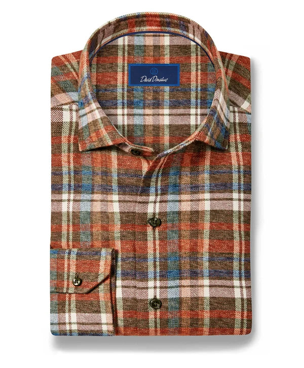 David Donahue - Spice & Multi Brushed Plaid Sport Shirt