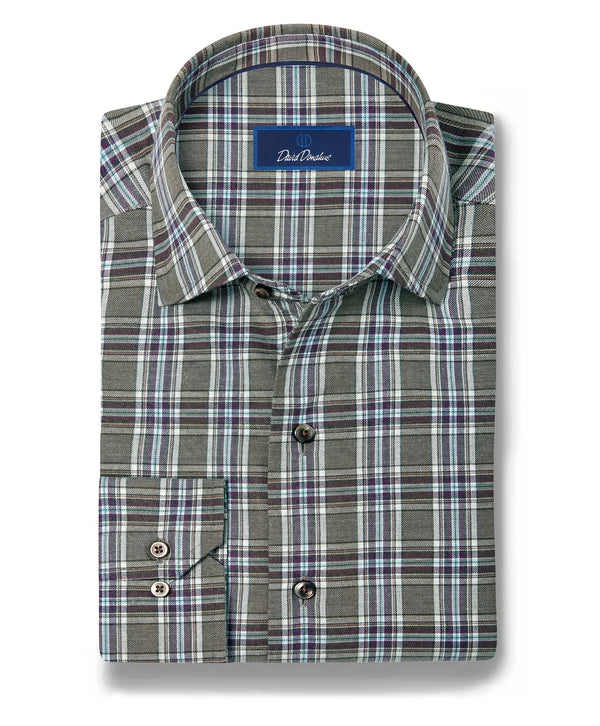 David Donahue - Olive & Multi Plaid Sport Shirt