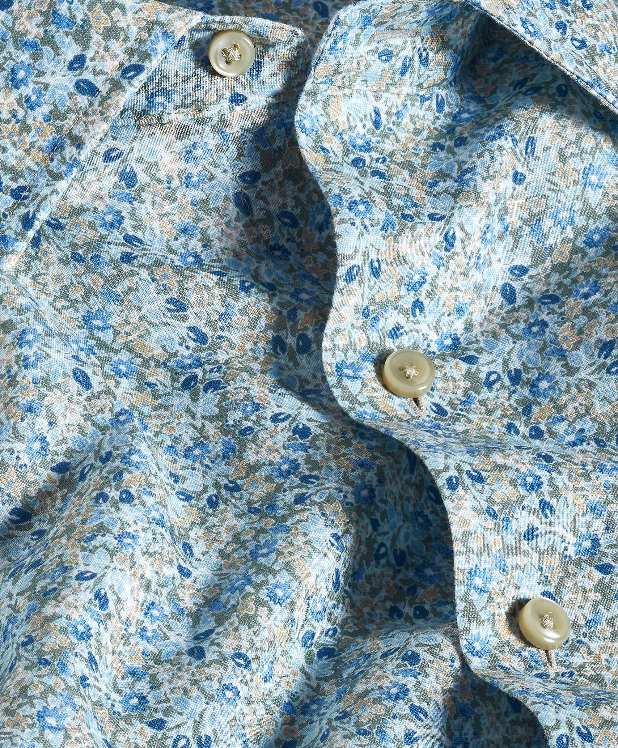 David Donahue - Sage Floral Linen Blend Short Sleeve Shirt