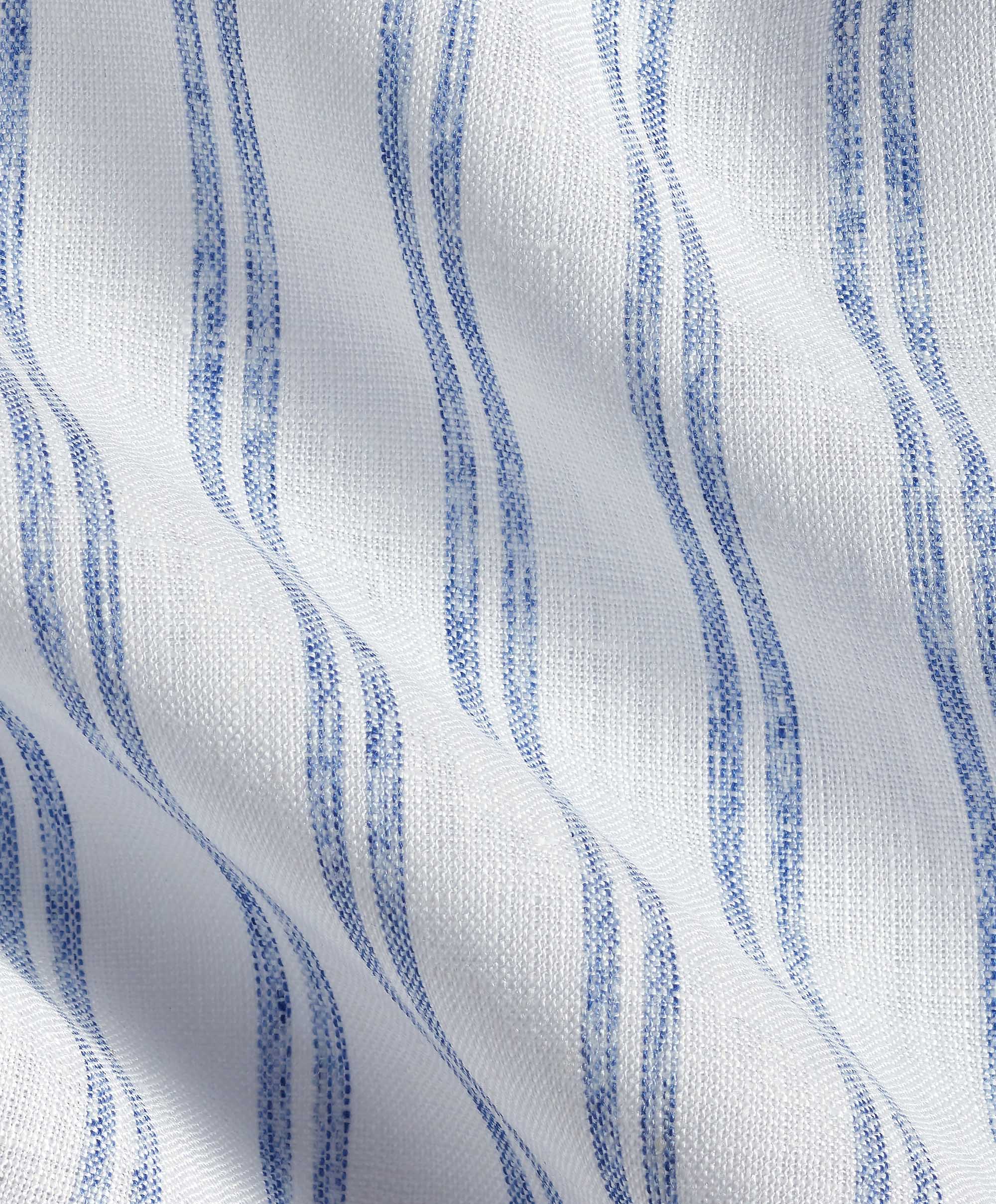 David Donahue - White & Blue Linen Stripe Short Sleeve Shirt