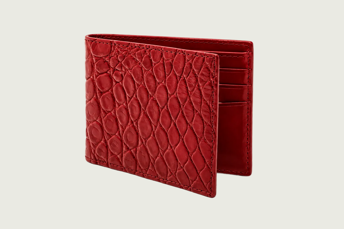 W.Kleinberg - Matte Alligator Bifold Wallet - Red