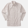 Faded Peri Cotton Oxford Collins Shirt. Shirt has has light pink and white vertical stripes and off-white buttons.