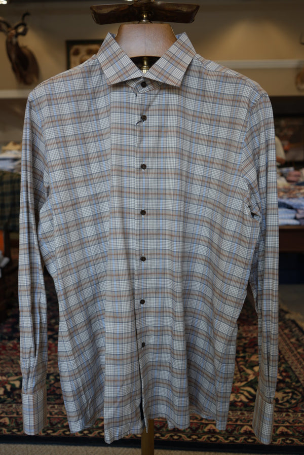 Calder - Sport Shirt - Peach, Brown, & Blue Multi Mix