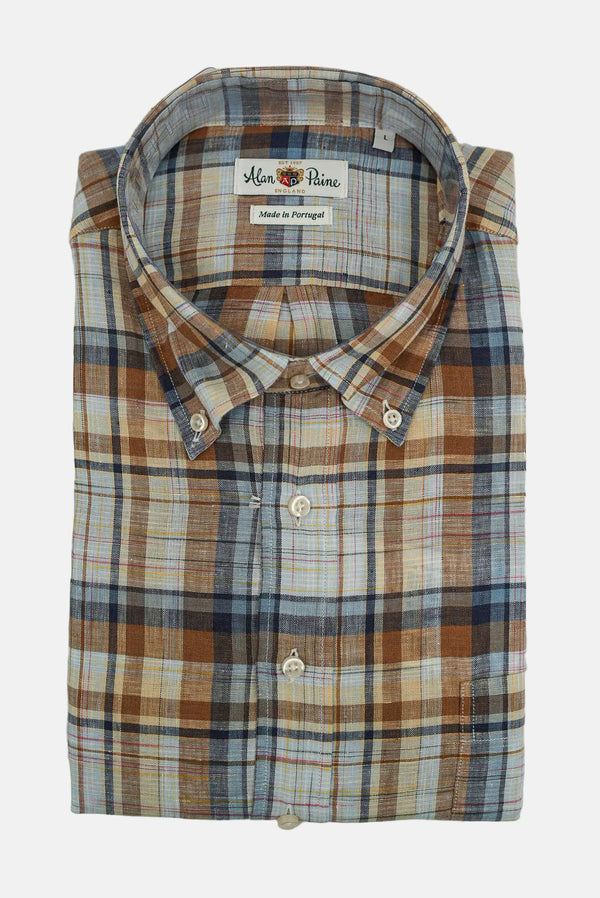 Alan Paine - Button Down Sports Shirt - Brown Plaid Mutli