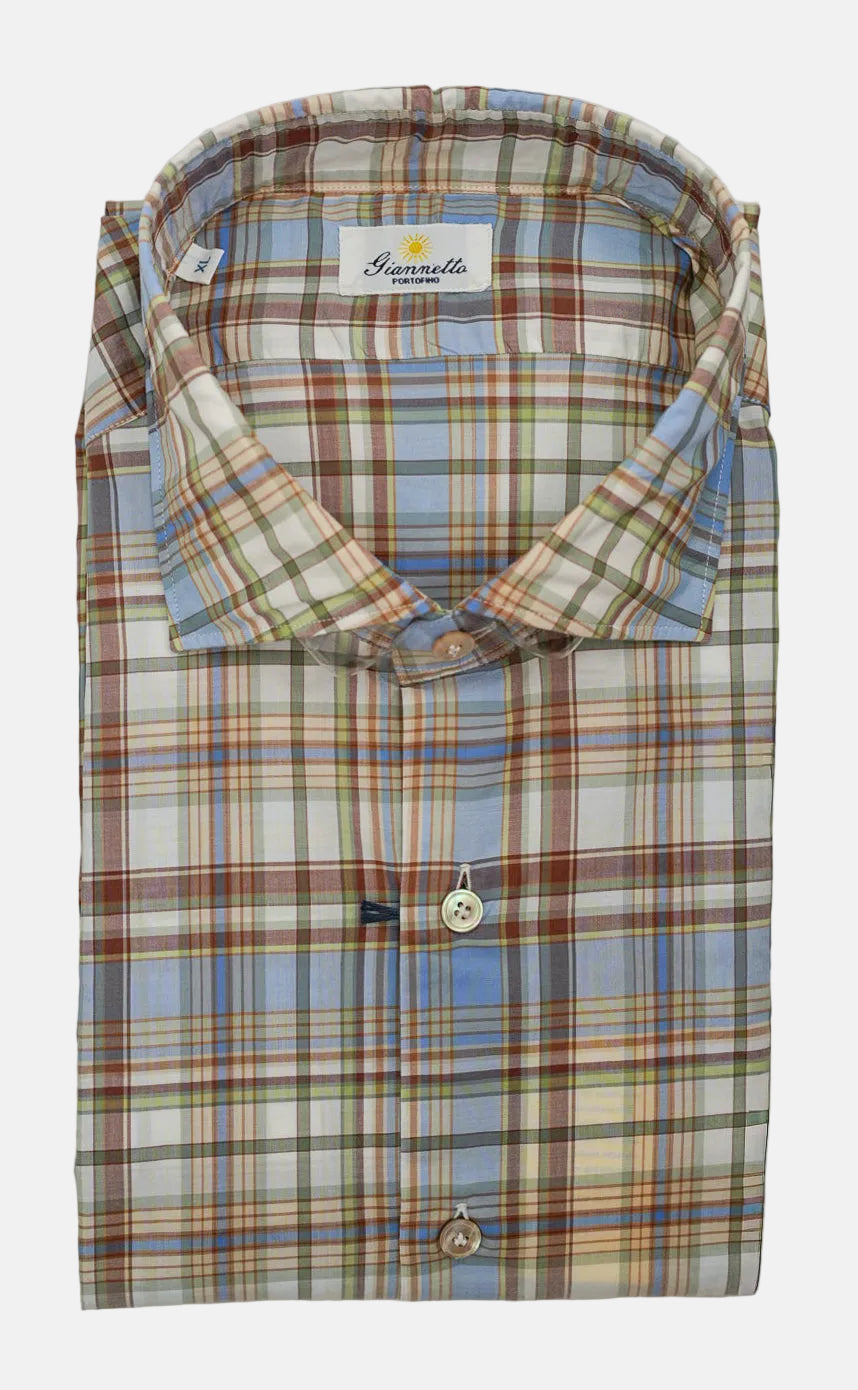 Giannetto - Cotton Check Sports Shirt - Blue, Brown, & Green Multi