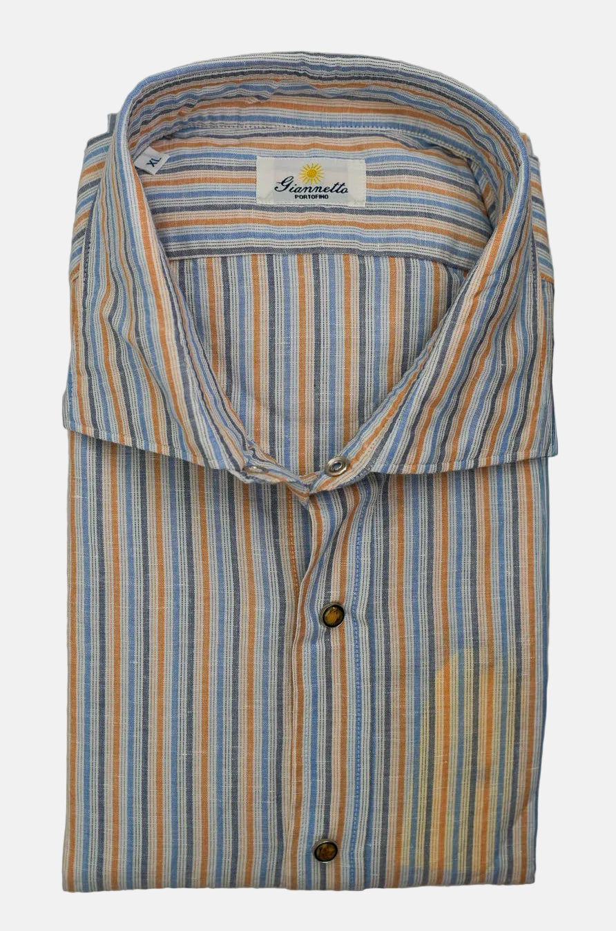 Giannetto - Linen & Cotton Stripe Snap Shirt