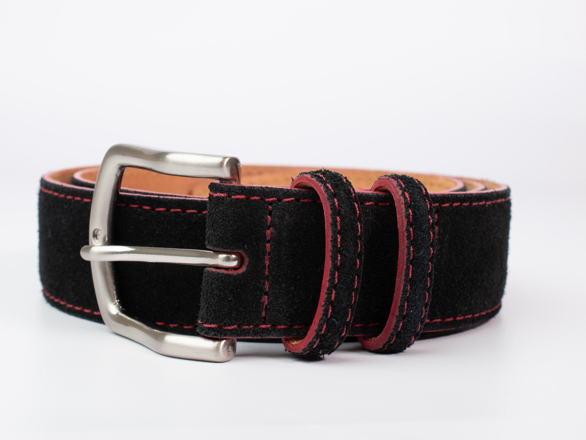 W. Kleinberg - Suede Calfskin Black & Red Belt