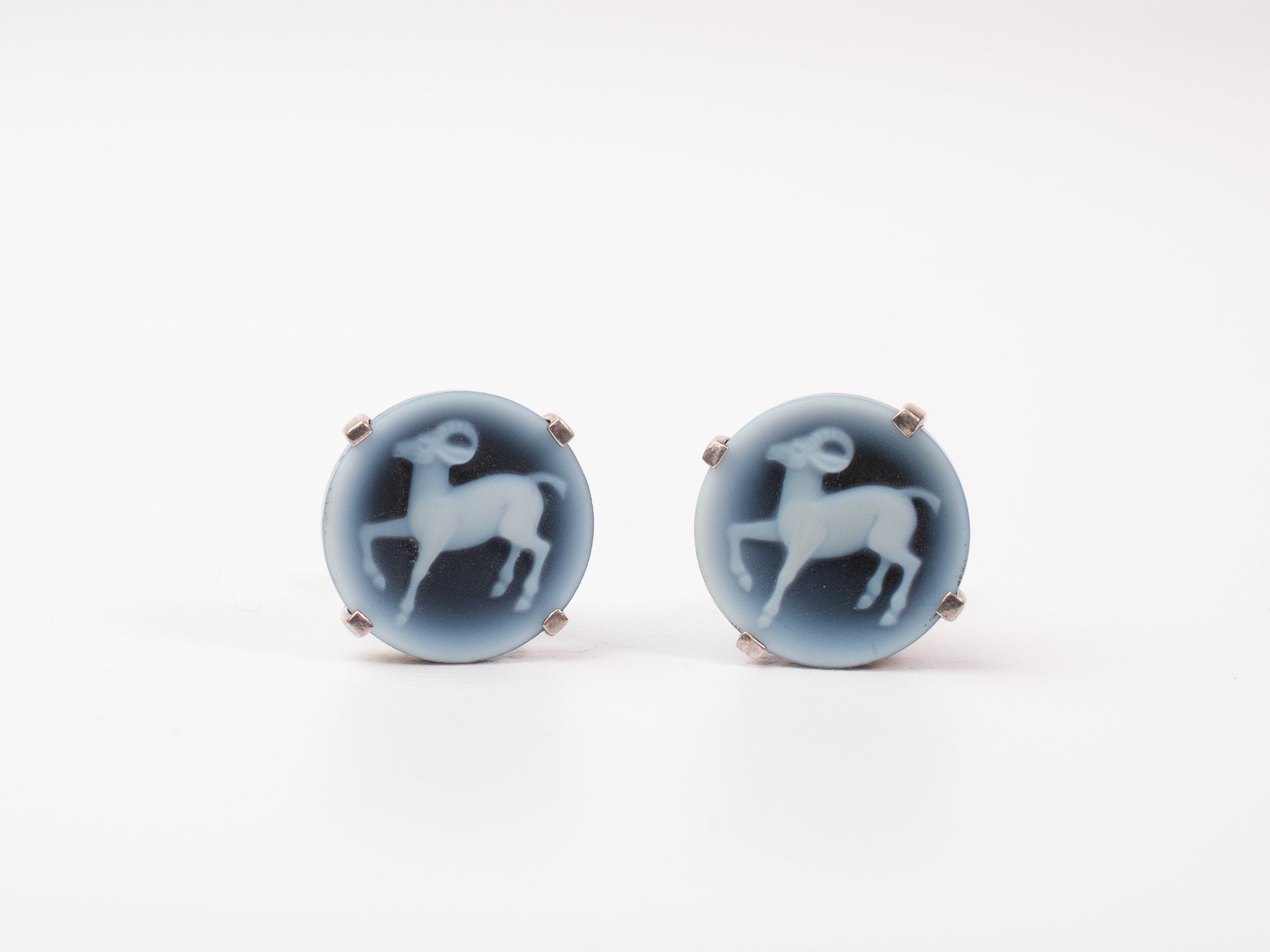 Spivey - Agate Cameo Ram Sterling Cufflinks