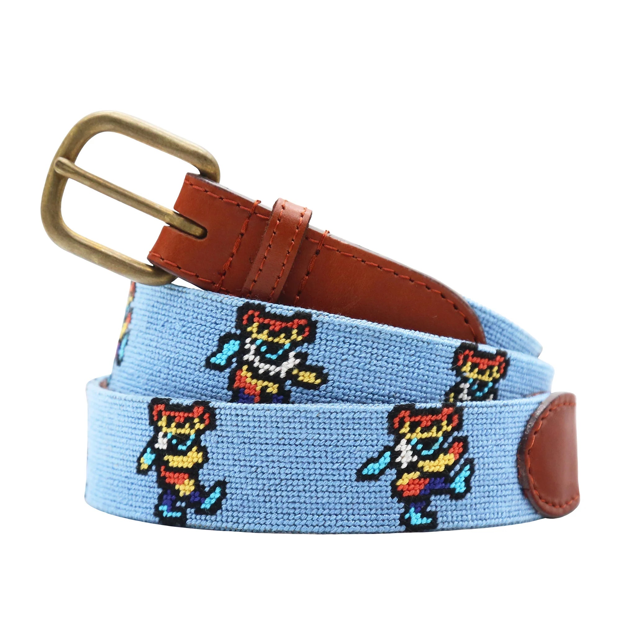 Smathers & Branson - Dancing Bears Tie Dye Needlepoint Belt - Light Blue